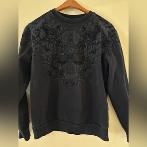 Zara Men's Black Embroidered Crewneck Sweater